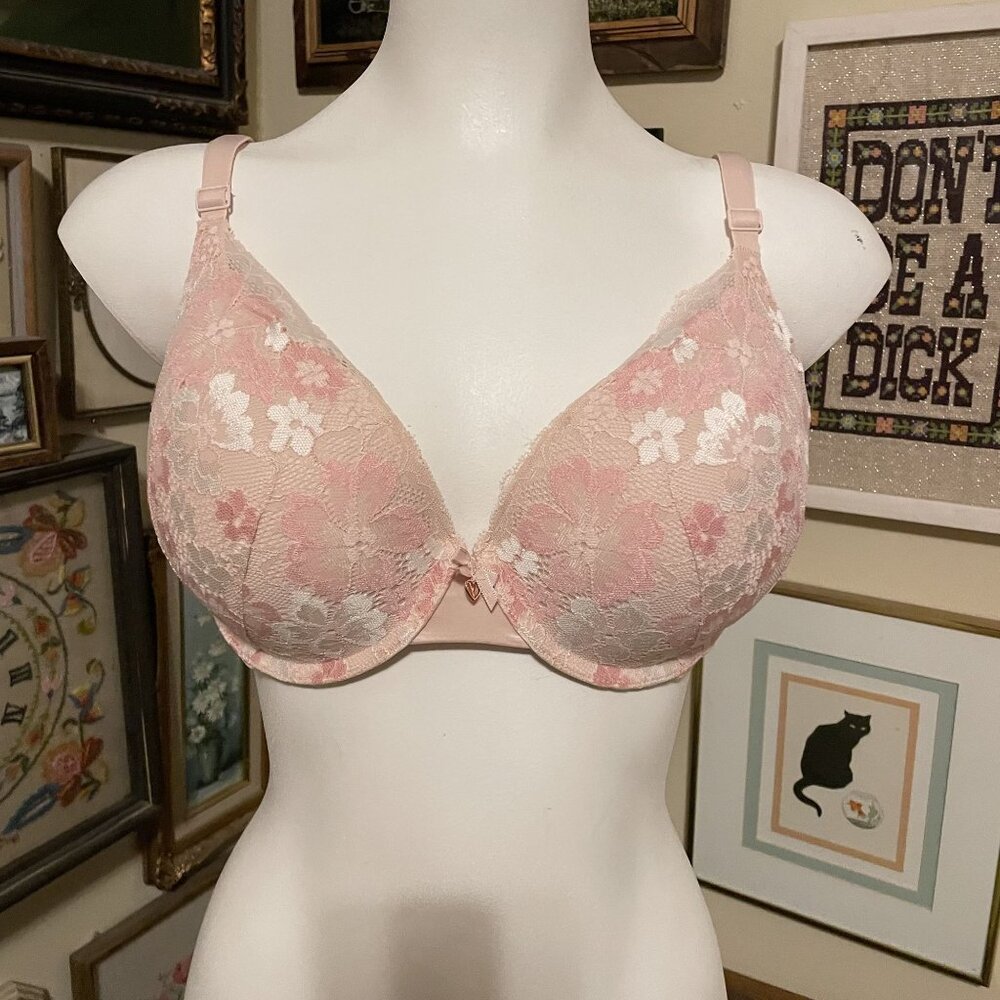 Body by Victoria Pink Lace Perfect Shape Lightly Lined Underwire Bra Size 34D